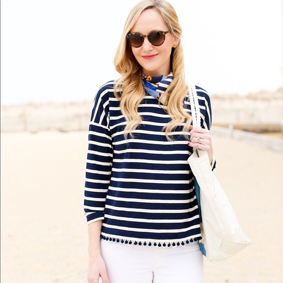 J. Crew Stripe T Shirt With Pom Pom - Picture 8 of 8